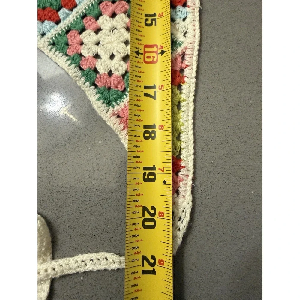 Handmade Crochet Granny Square Bandana Kerchief Scarf Cottagecore Boho Tie Back